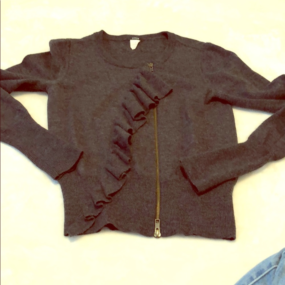 J crew zip ruffle cardigan